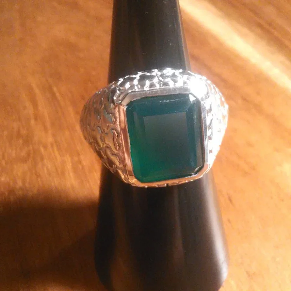 Men's Verde Onyx Art Deco Sterling Silver Ring (Size 6)